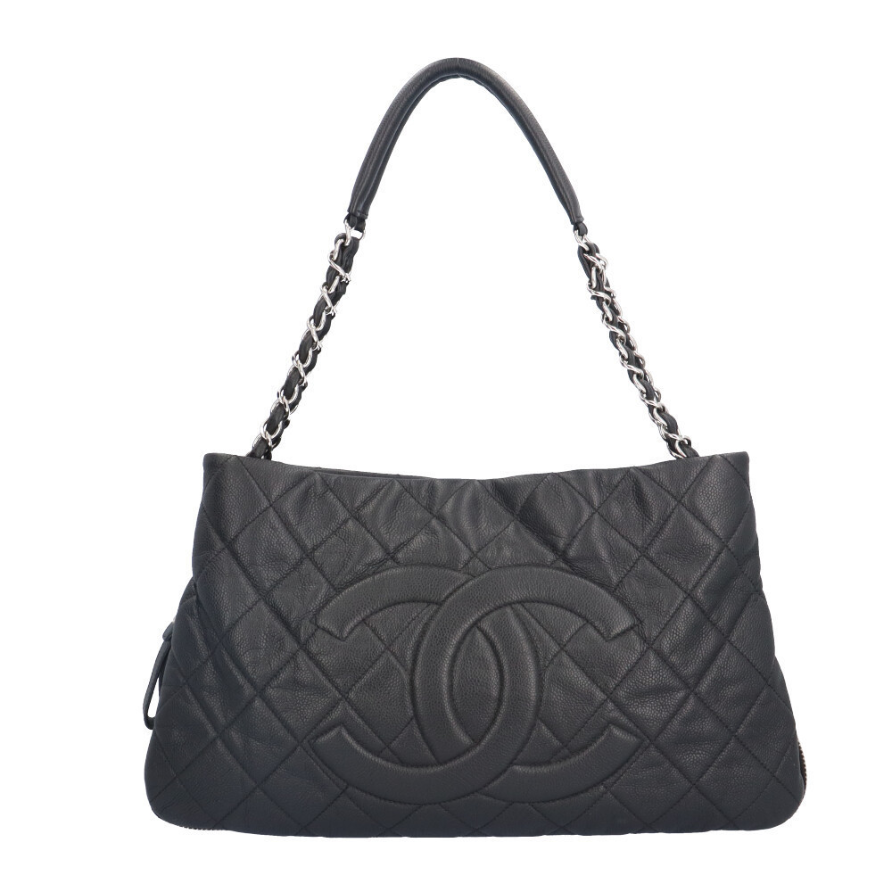 Chanel One Shoulder Matelasse Caviar Bag Black